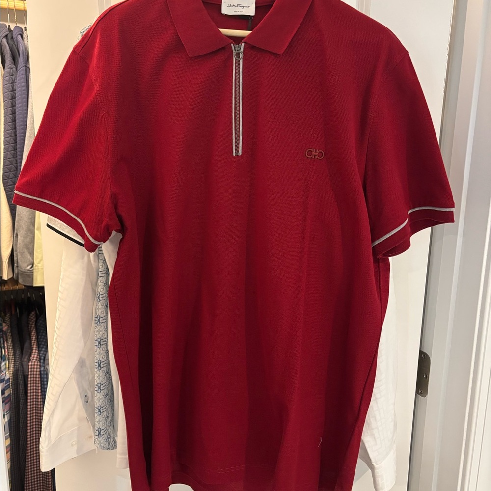 Salvatore Ferragamo Crimson Polo with Zipper